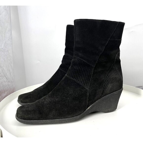 Aquatalia Waterproof Black Wedge Booties 10 - Picture 2 of 5